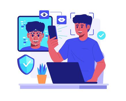 seguridad de reconocimiento facial vector