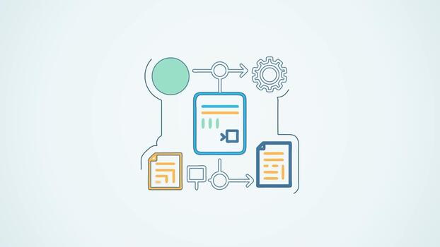 Workflow optimization process with interconnected digital data and functionality. Animated icon motion loop. video