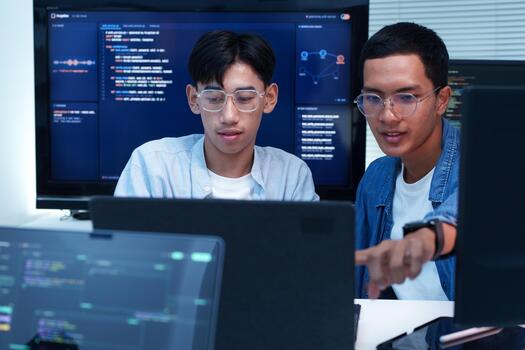 Programmers Collaborating on Software Development and AI Code photo