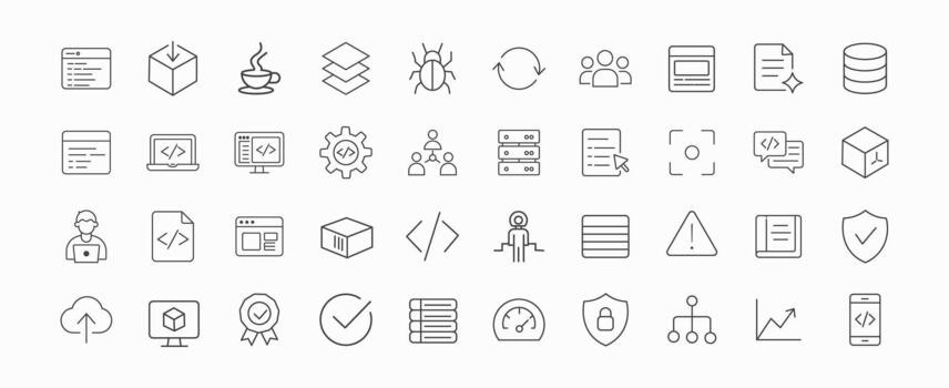 Software development and programming line icon set vector