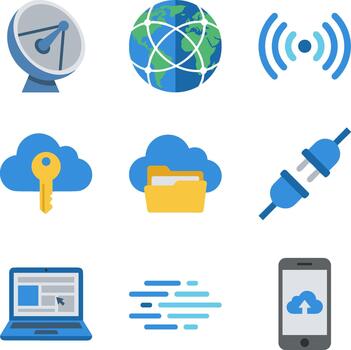 Global technology and cloud computing flat icon set vector
