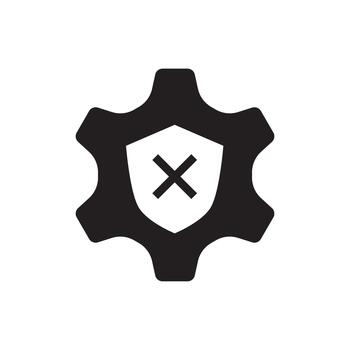 Solid Gear Shield Cross Error Icon vector