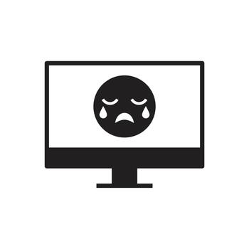 Solid sad crying face on screen vector