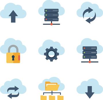 Cloud computing and network server flat icon collection vector