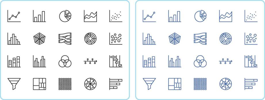 datos visualización analítica gráfico y grafico línea icono conjunto vector