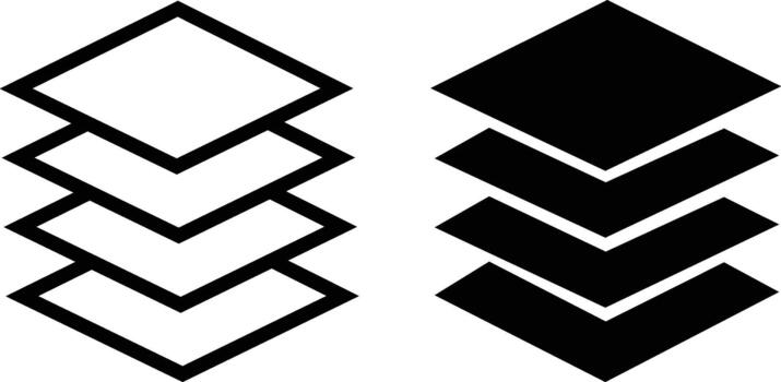 Layer Stack Outline and Solid Black Icon Set vector