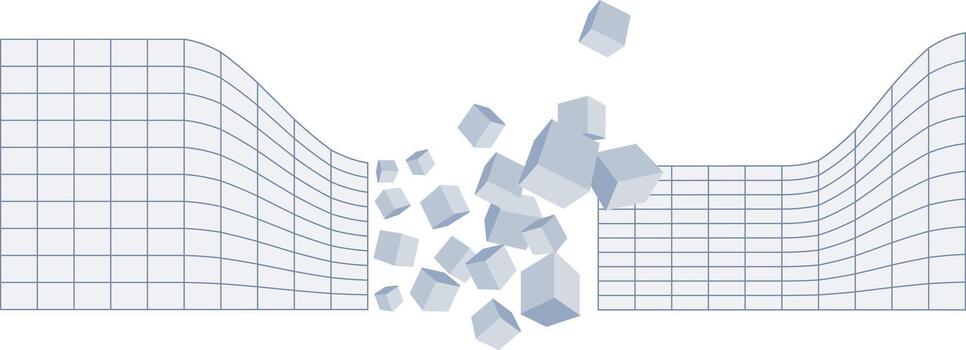 resumen 3d explotando estructura metálica cuadrícula con volador cubitos vector