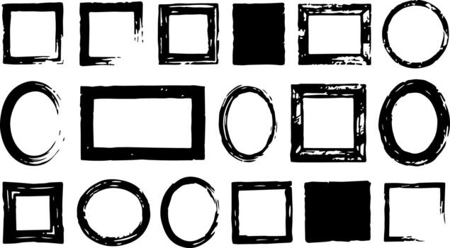 Hand drawn square, rectangular, and circle frames set rectangle vector