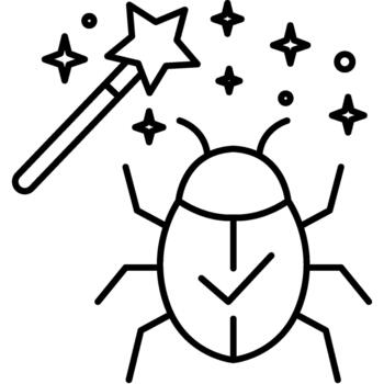 Magic Bug Fix Line Icon for Software Debugging Code Error Correction and Development Solution vector