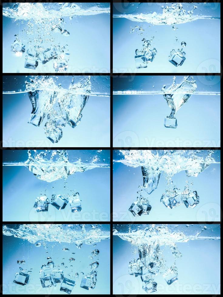 raccolta di cubetti di ghiaccio caduti nell'acqua potabile, rinfrescante. foto