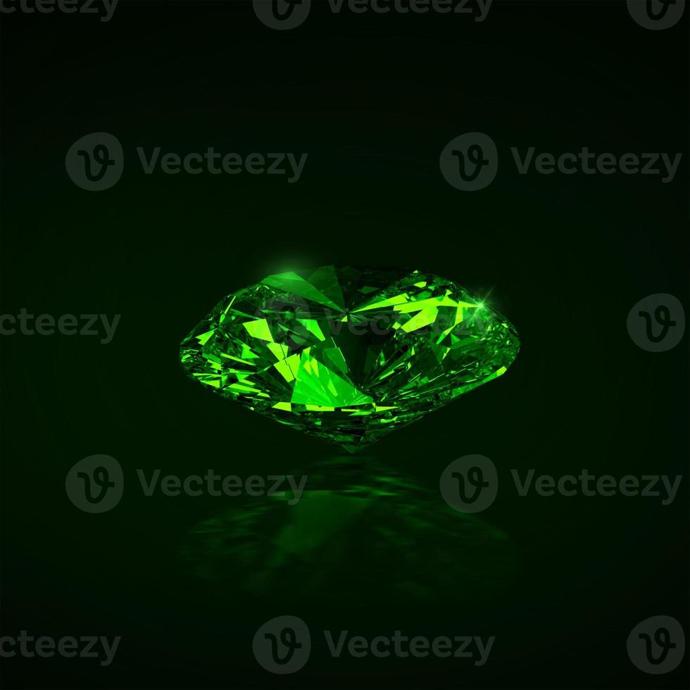 diamante verde abbagliante su sfondo nero. rendering 3d foto