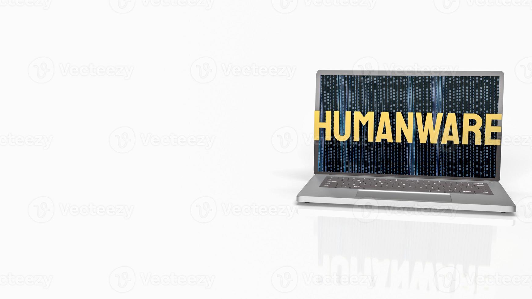 la parola umana e la scacchiera d'oro su notebook su sfondo bianco per il rendering 3d di concetti aziendali o tecnologici foto