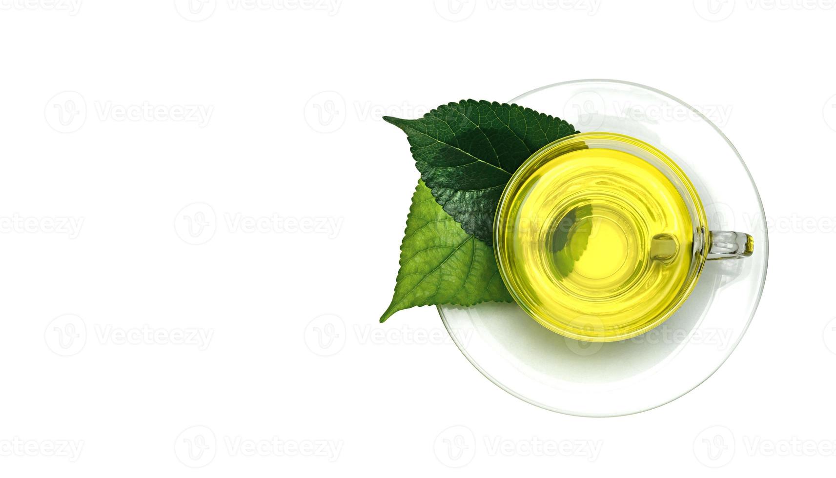 tè verde con tazza trasparente isolata su sfondo bianco foto