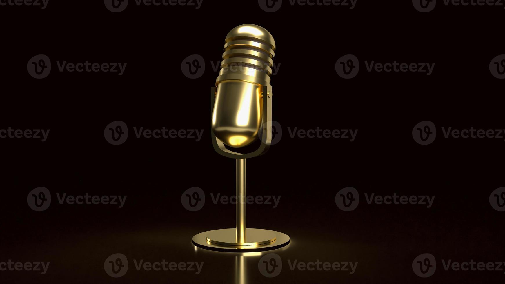 il microfono vintage dorato per il rendering 3d di podcast o concetto musicale foto