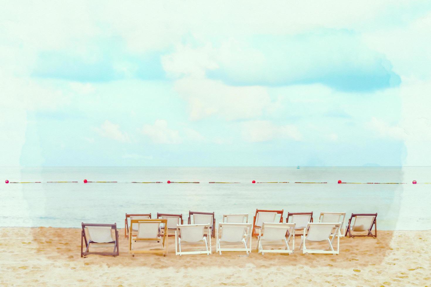 sedia da spiaggia bianca con cielo blu e vista mare foto