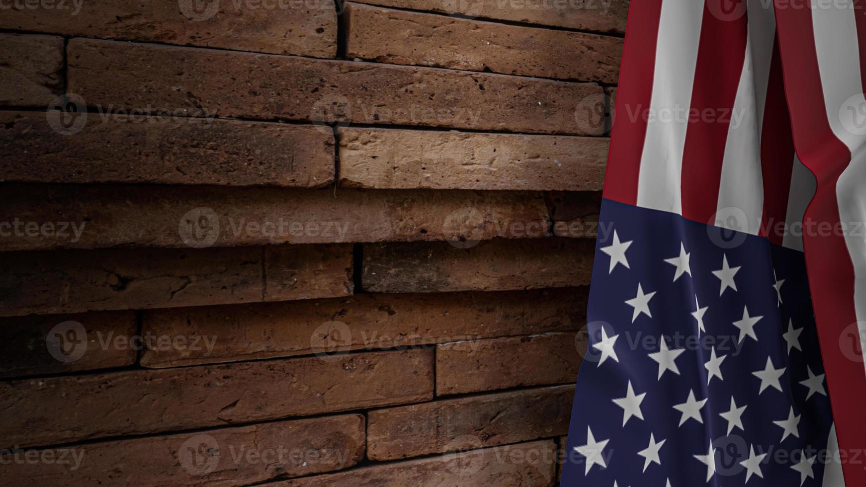 la bandiera degli stati uniti d'america sul muro di mattoni per il concetto di giorno dell'indipendenza 3d rendering foto