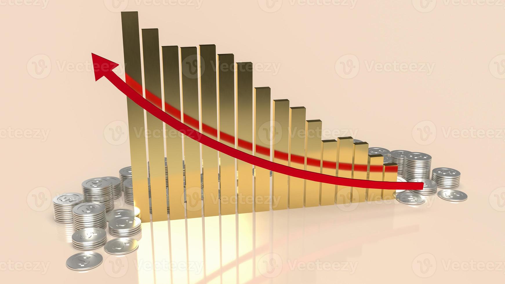il grafico dell'oro e le monete dei soldi per il concetto di affari o finanza 3d rendering foto