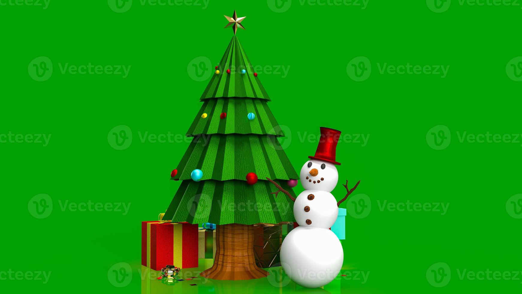 albero di natale e uomo di neve per la celebrazione o il concetto di vacanza rendering 3d foto