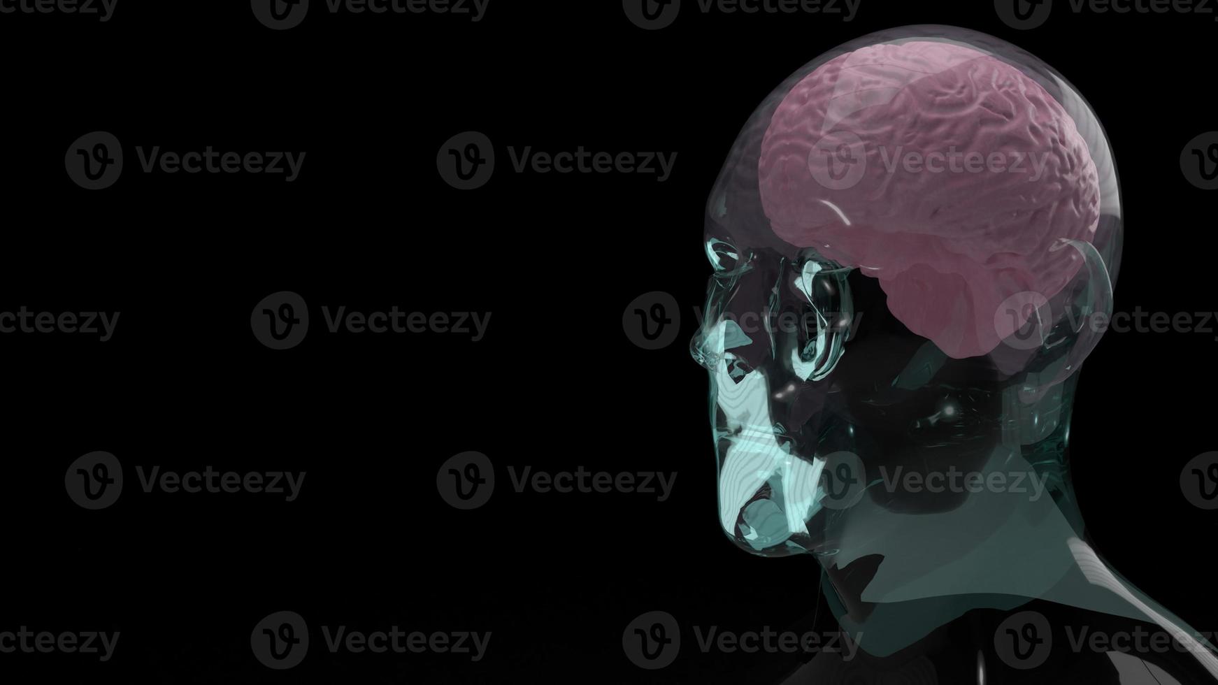 il cervello all'interno della testa di cristallo per l'istruzione o il rendering 3d di contenuti scientifici foto