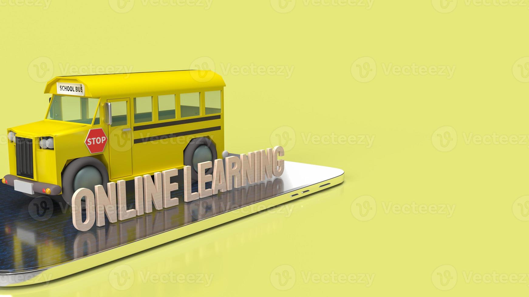 lo scuolabus e il tablet per l'apprendimento online o il rendering 3d del concetto di e-learning. foto