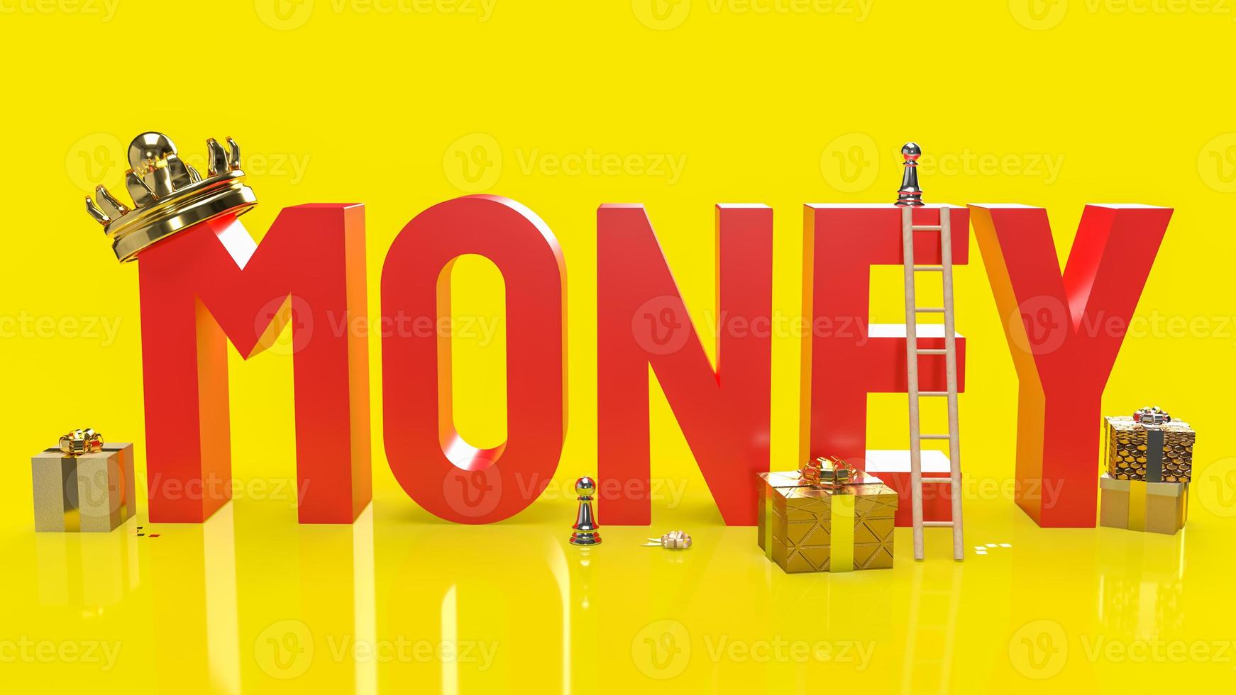 denaro testo rosso su sfondo giallo per il rendering 3d di contenuti aziendali. foto