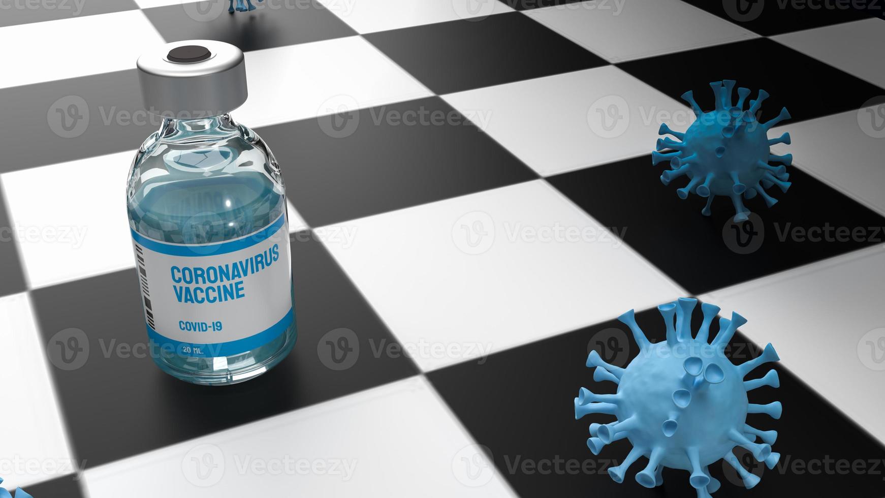 vaccino e virus sulla scacchiera per il rendering 3d di concetti medici o scientifici foto