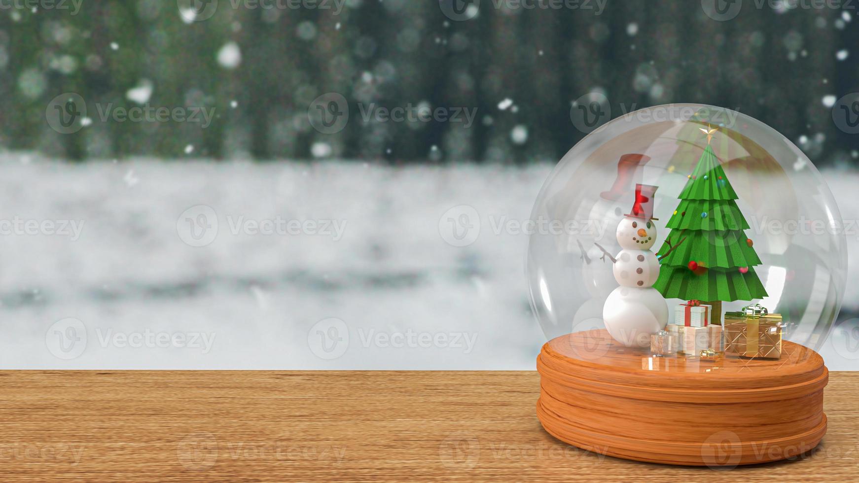 la decorazione natalizia stagionale invernale della palla di vetro per il rendering 3d del concetto di vacanza o celebrazione foto