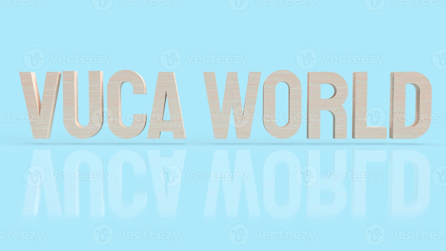il testo in legno del mondo di vuca per il rendering 3d del concetto di sfondo astratto foto