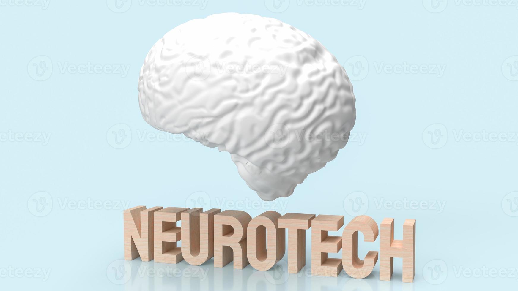 il cervello bianco e il testo in legno neueotech per il rendering 3d di concetti scientifici o medici foto