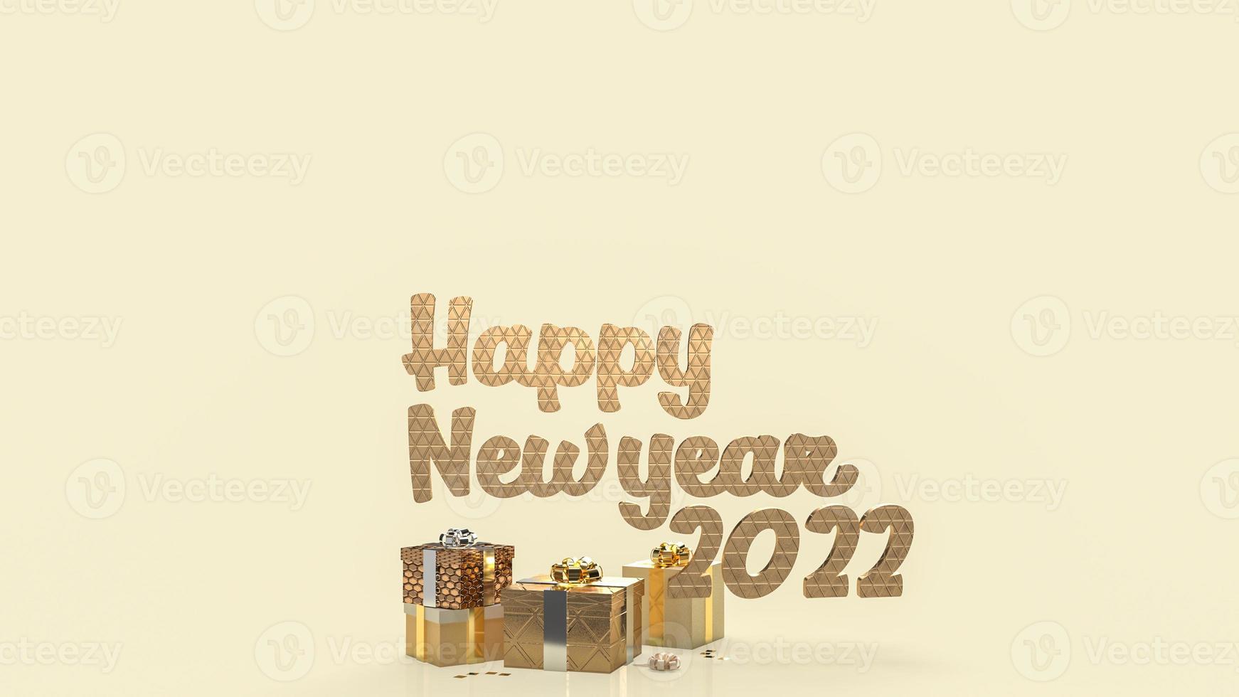 il felice anno nuovo testo e confezione regalo d'oro per il concetto di business e vacanza rendering 3d foto