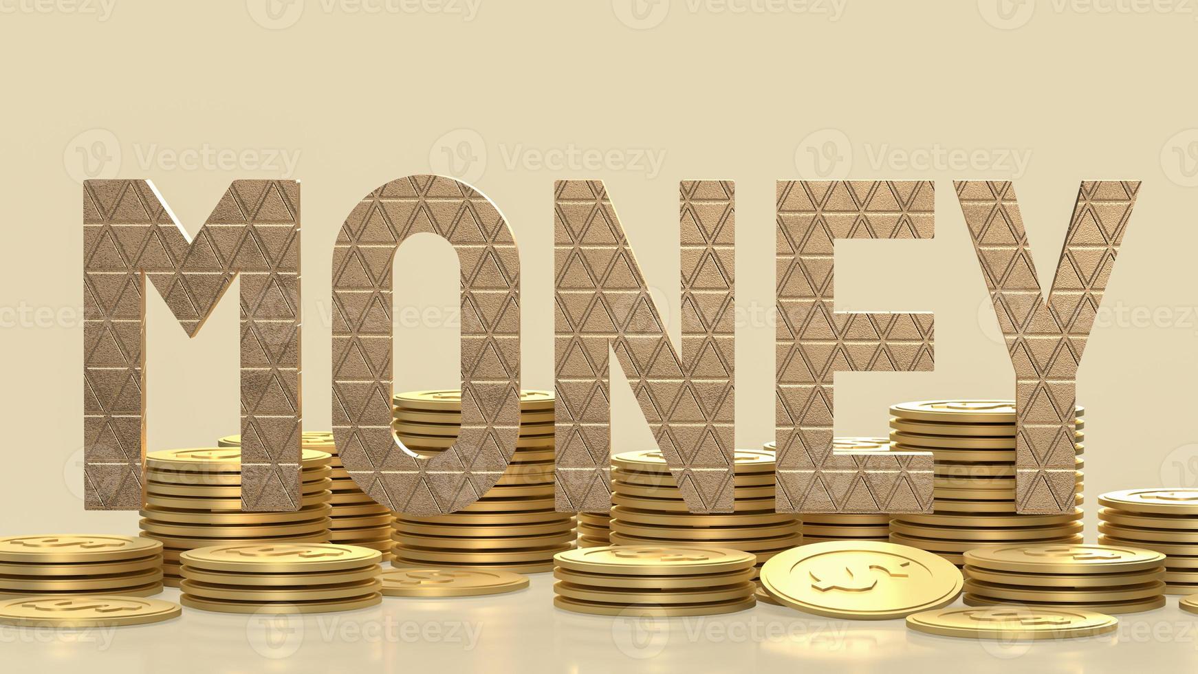 il testo e le monete in denaro d'oro per il rendering 3d di concetto di business foto