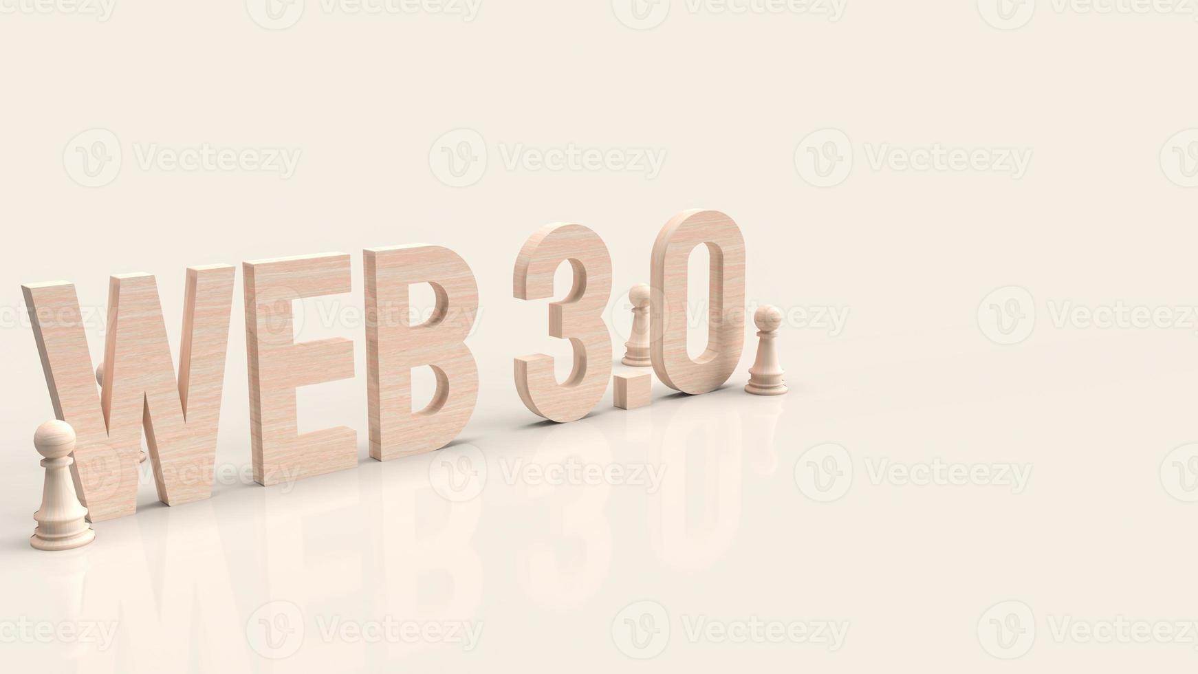 web 3.0 testo in legno e scacchi per il concetto di tecnologia rendering 3d foto