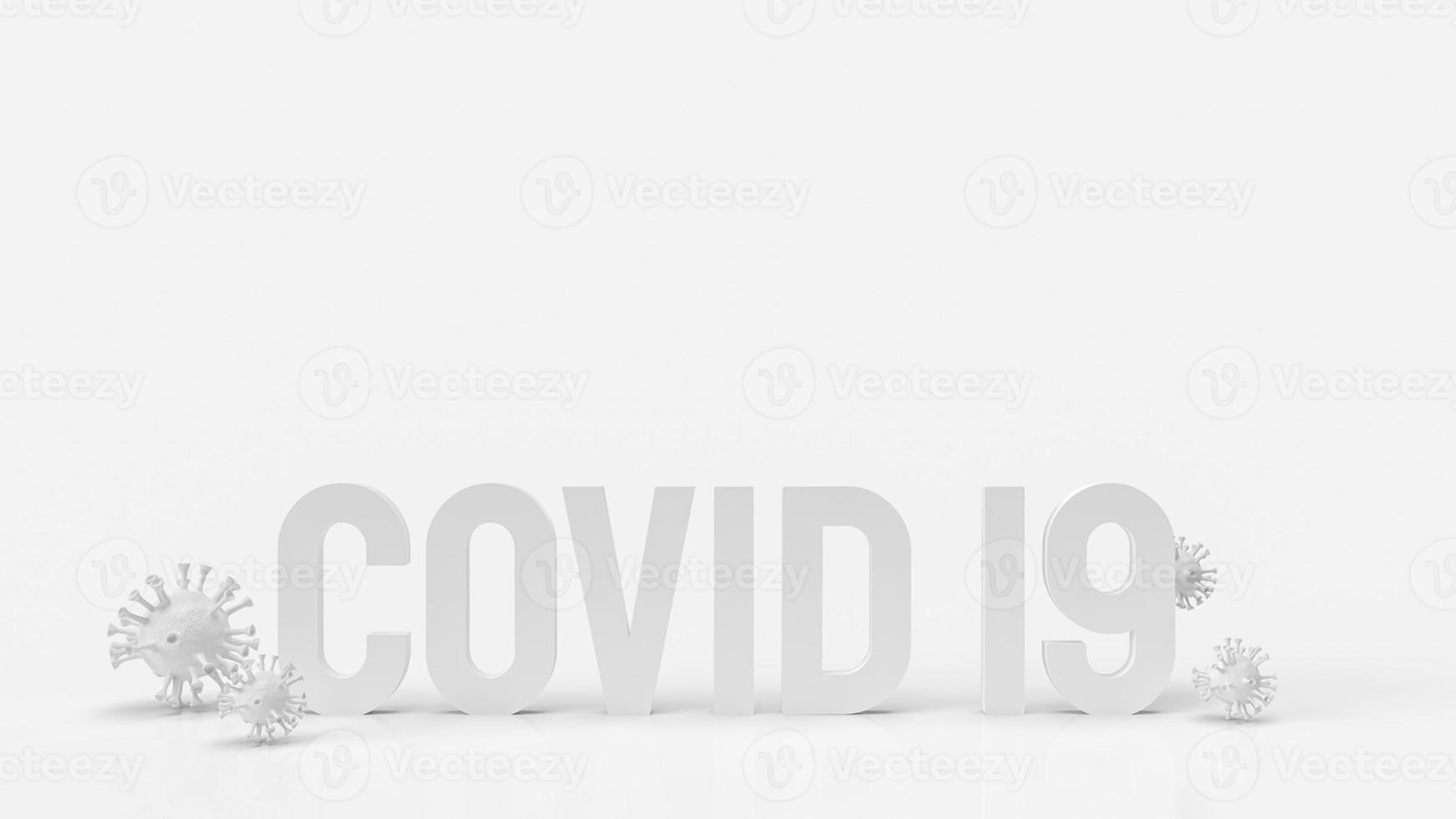 la parola bianca covid 19 e virus per focolai o rendering 3d di concetti medici. foto