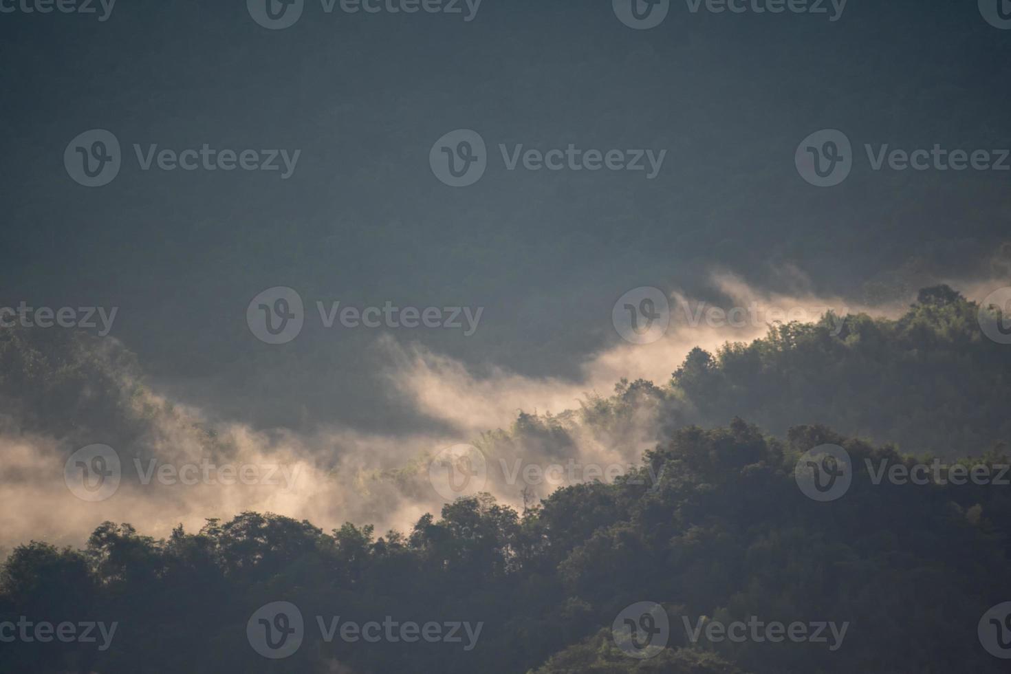 la nebbia che scorre giù per la collina dando la sensazione di essere come un incendio foto