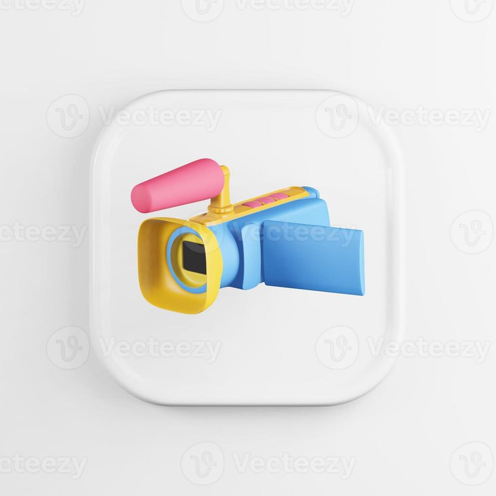 icona della videocamera digitale multicolore. Rendering 3d tasto quadrato bianco, elemento interfaccia ui ux. foto