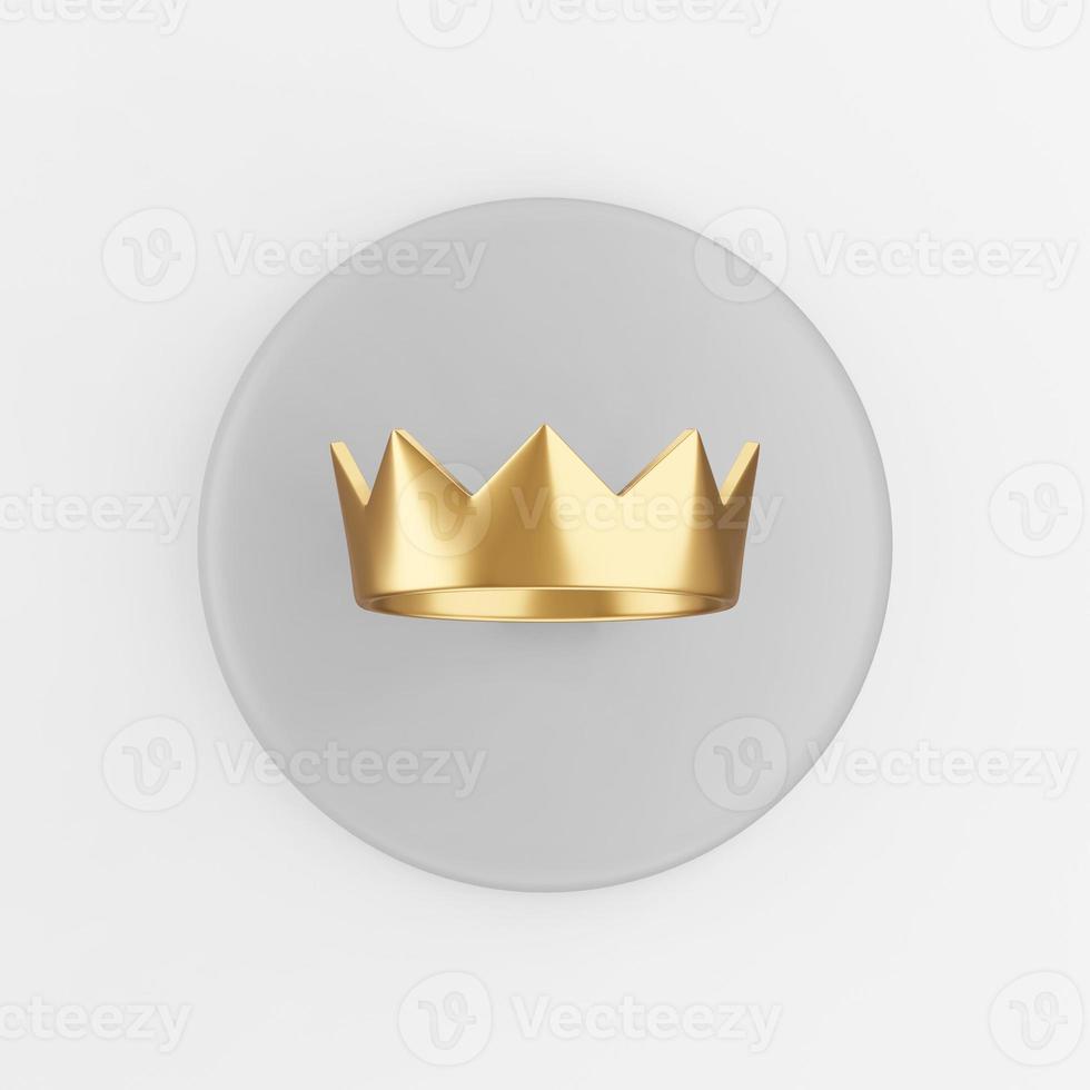 icona della corona d'oro. Pulsante chiave tondo grigio rendering 3d, elemento interfaccia ui ux. foto