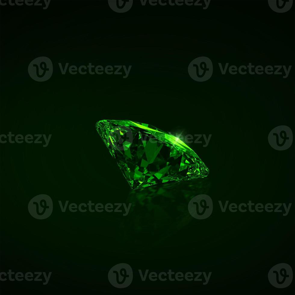 diamante verde abbagliante su sfondo nero. rendering 3d foto