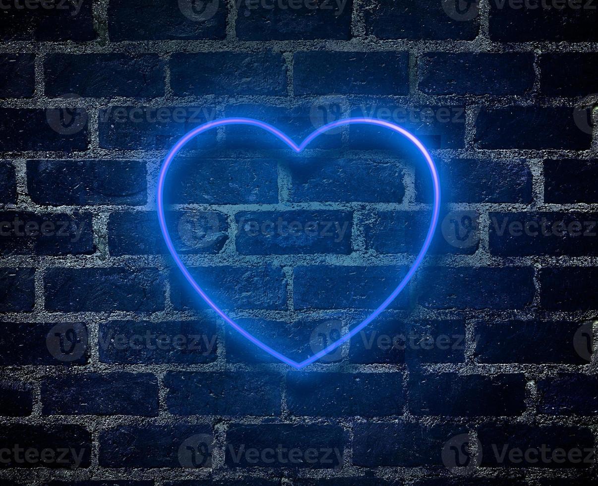 cuori luminosi neon sign.retro muro di mattoni rossi sfondo background.happy san valentino design foto