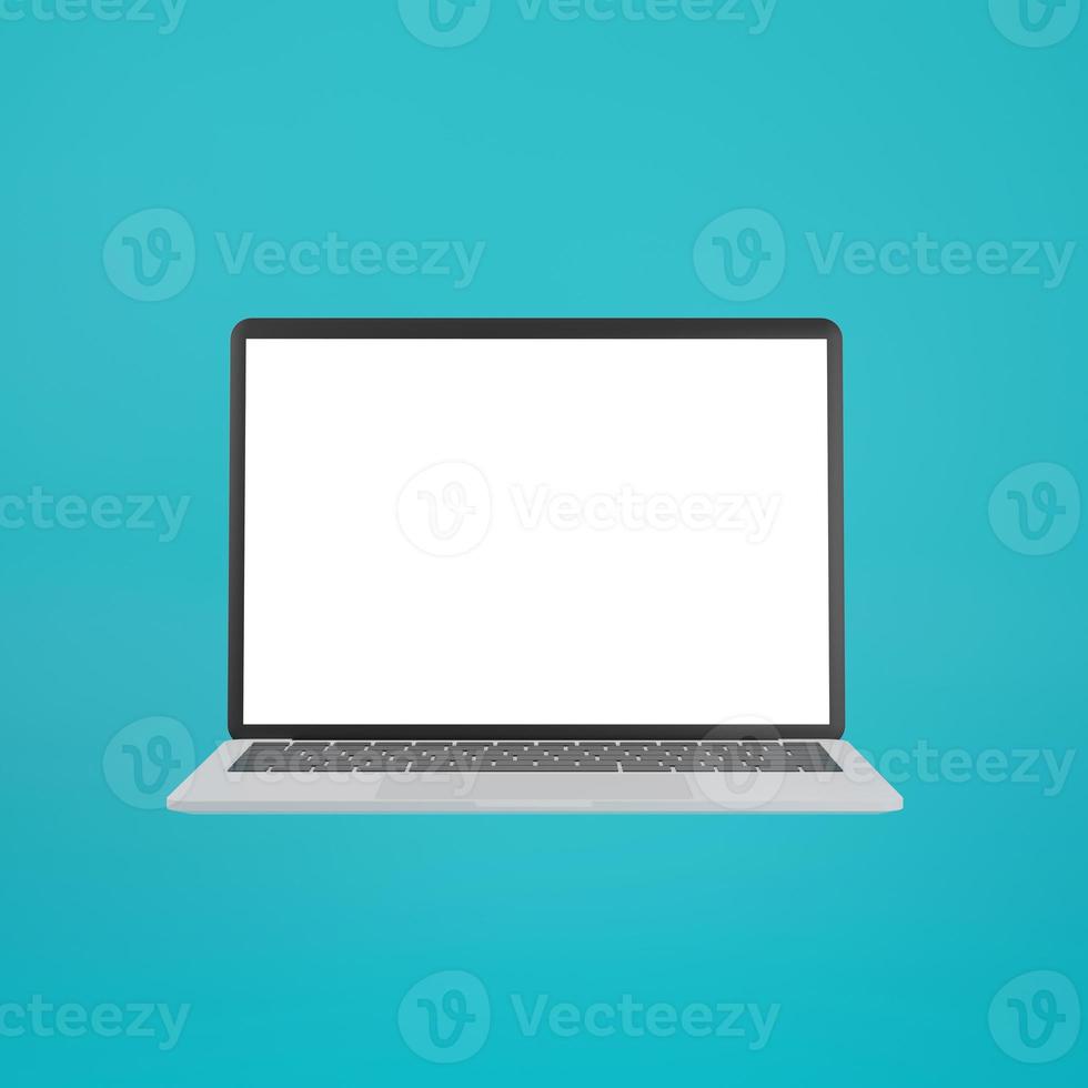 vista frontale del laptop vuoto. stile realistico. illustrazione isolato su sfondo blu. foto