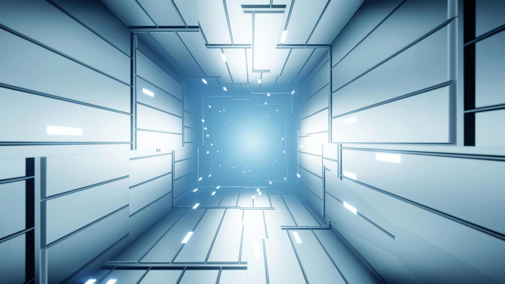 sfondo astratto rendering 3d. lampade al neon di fantascienza in un corridoio luminoso. sfondo vuoto al centro. foto