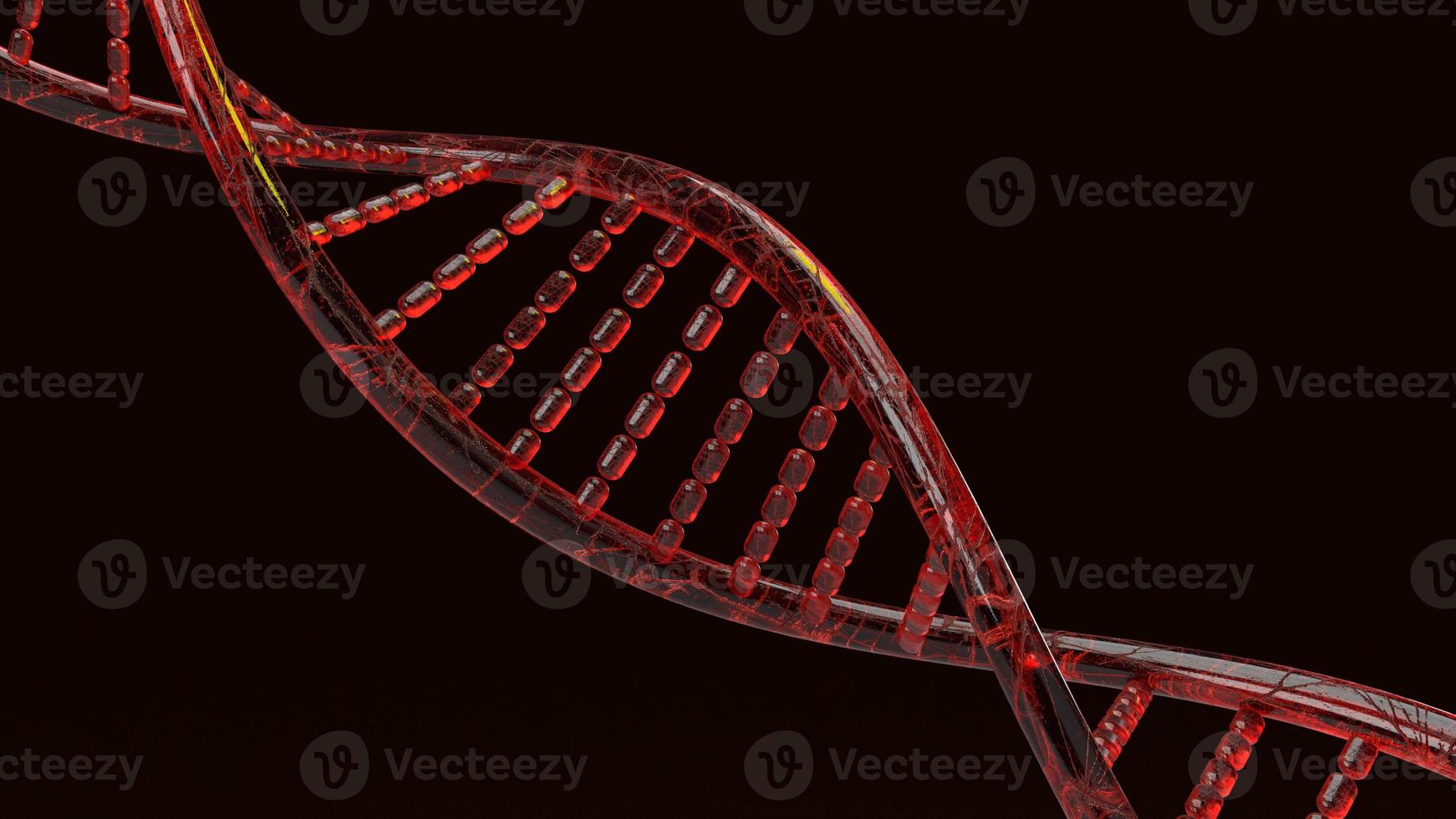 rendering 3d del dna rosso su sfondo nero per contenuti scientifici. foto