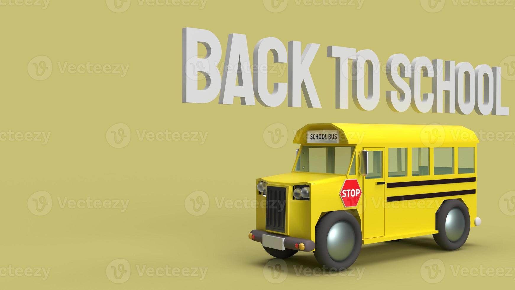 scuolabus su sfondo giallo rendering 3d per il ritorno a scuola. foto