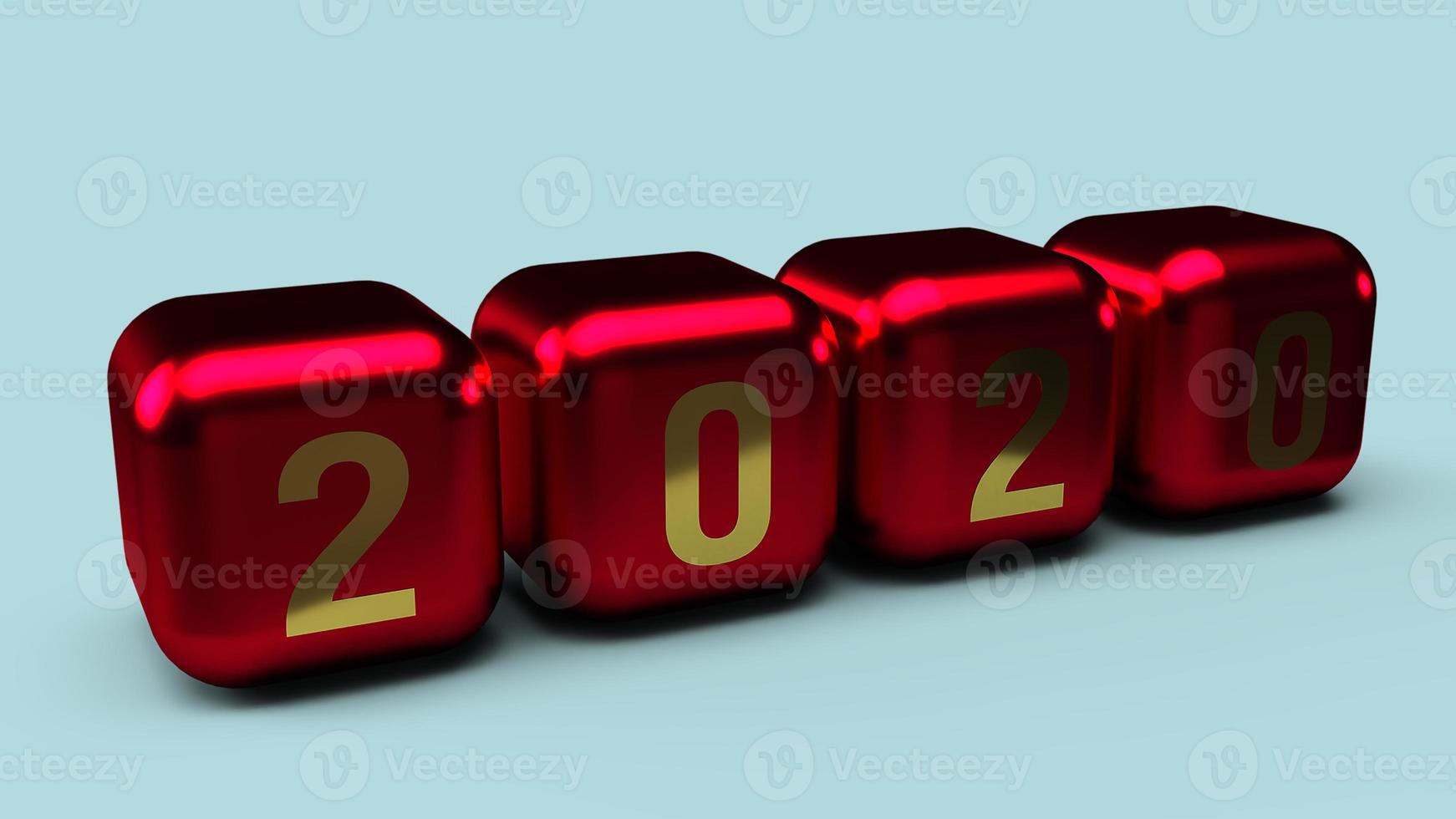 2020 numero d'oro su cubi colore rosso metallizzato rendering 3d per il contenuto del nuovo anno. foto