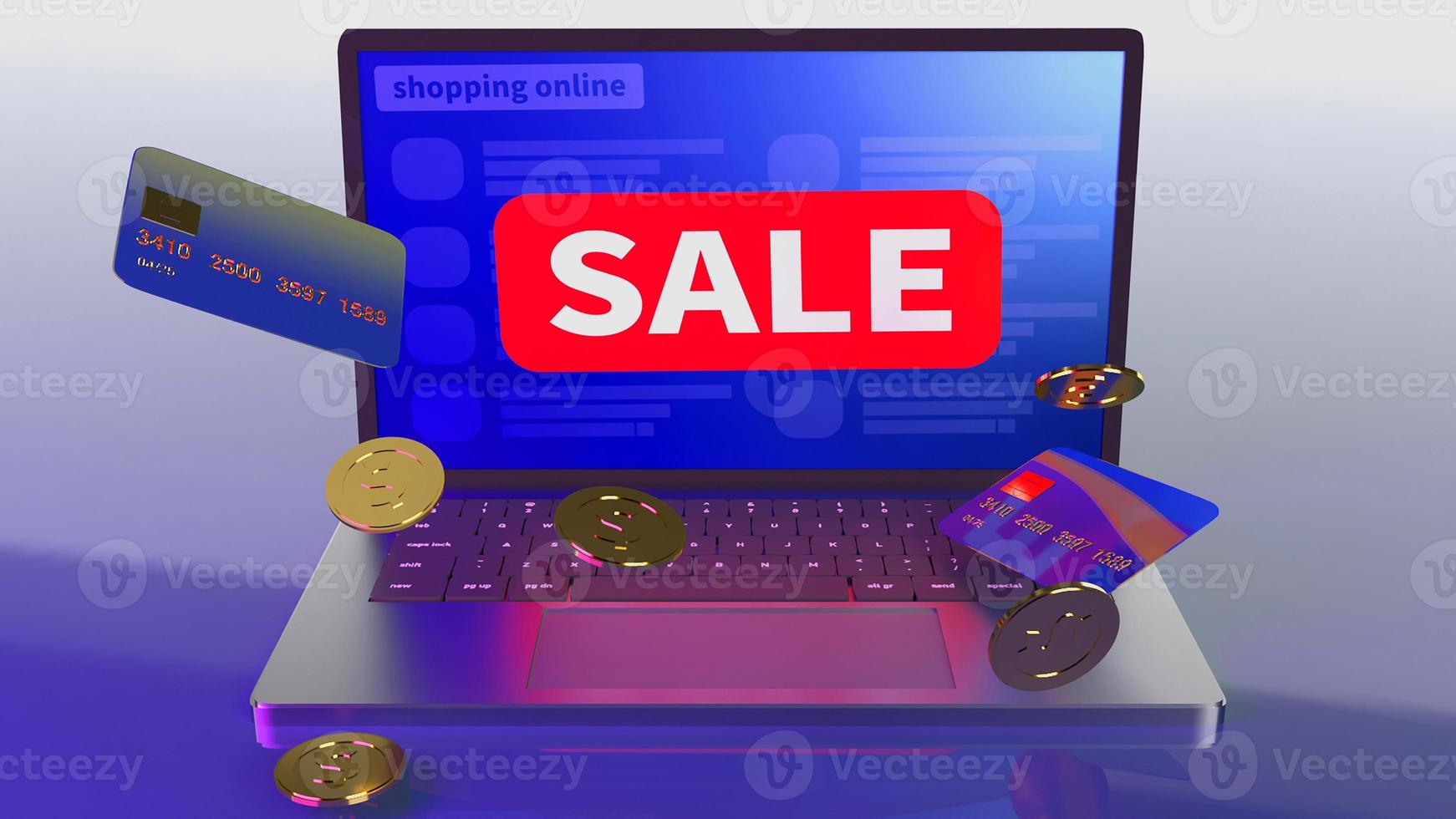 taccuino e carta di credito per lo shopping online concetto di rendering 3d foto