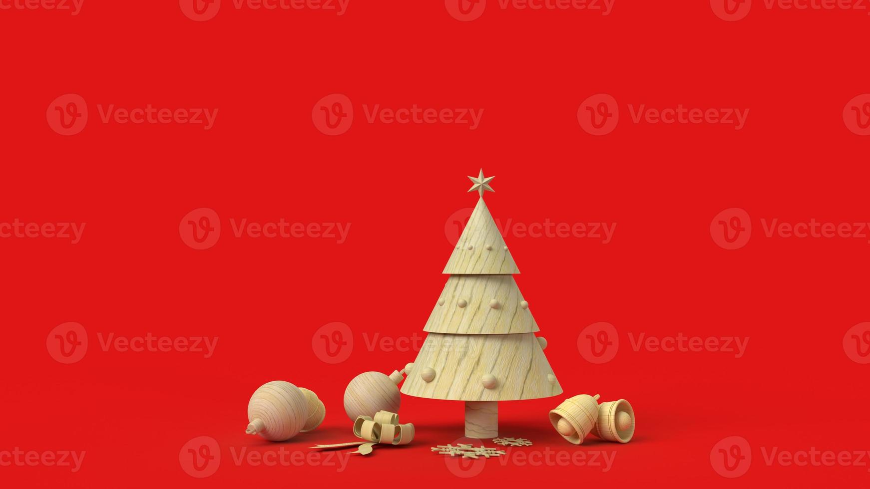 l'albero di Natale in legno su sfondo rosso rendering 3D per il contenuto delle vacanze. foto