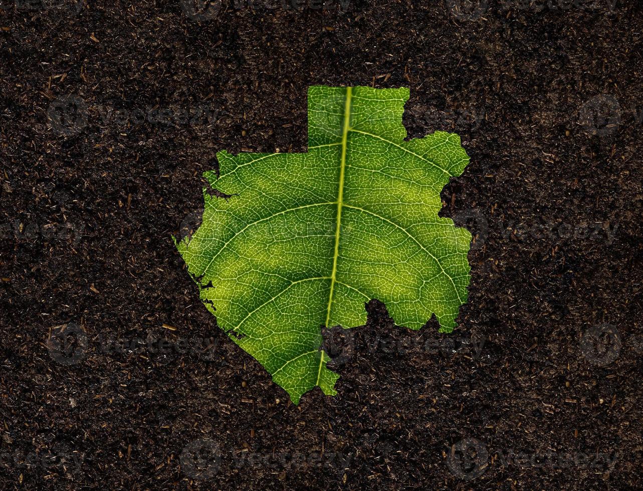 mappa del gabon fatta di foglie verdi, mappa ecologica concettuale foglia verde sullo sfondo del suolo foto