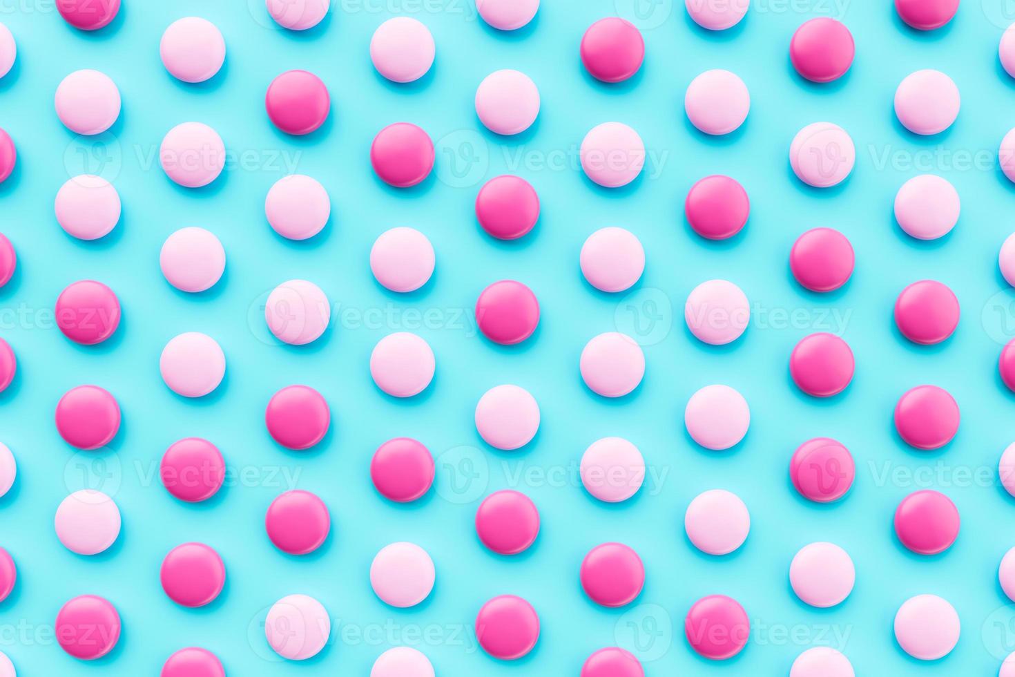 caramelle al cioccolato ricoperte di rosa e bianco su sfondo blu. rendering 3D foto