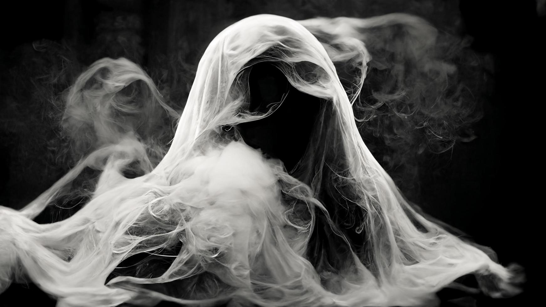 diavolo fantasma astratto in fumo bianco e nero, halloween e concetto raccapricciante, arte digitale foto