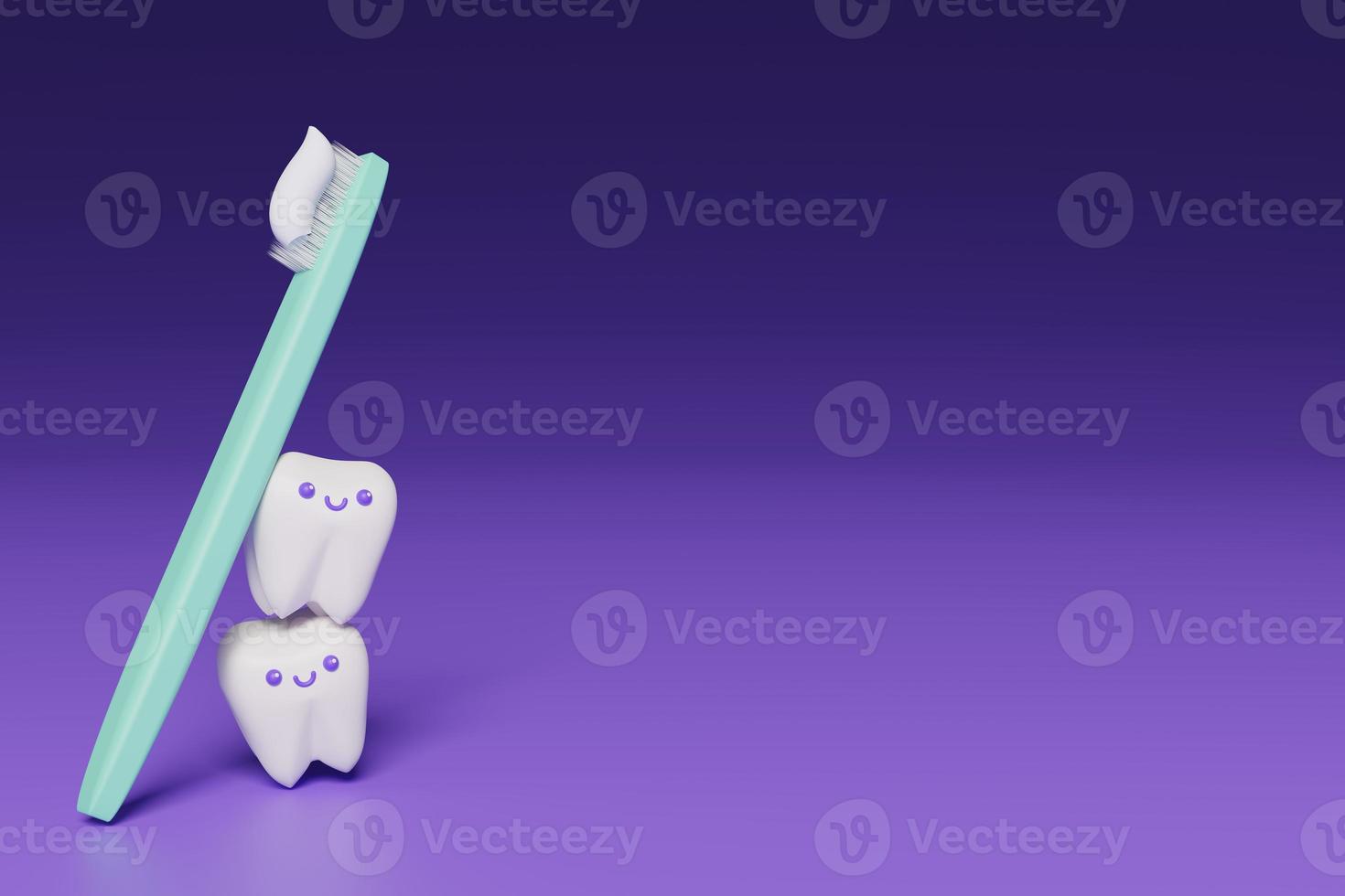 carino cartone animato 3d dente e spazzolino da denti render foto