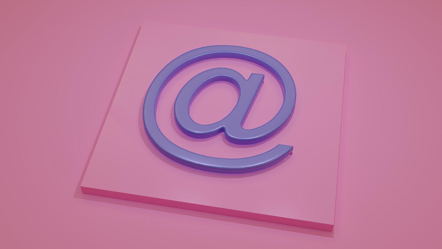 Segno di posta elettronica 3d su piccolo piedistallo, sfondo rosa. foto
